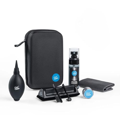 Click Clean 8-in-1 Vinyl Record Cleaning Kit, Complete LP Care Set | Complete Vinyl Care Set with Velvet Record Brush, Stylus Brush, Needle Gel, Cleaning Solution & More, For LPs & Turntables
