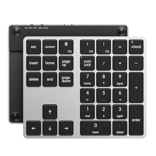 Kisnt KN300BT Bluetooth Number Pad for Laptop, 34- Key Wireless Rechargeable Numeric Keypad Portable External Numpad for MacBook, Tablets, Mac, iOS, Android, Windows PC - style: 34 Keys Wireless Numpad