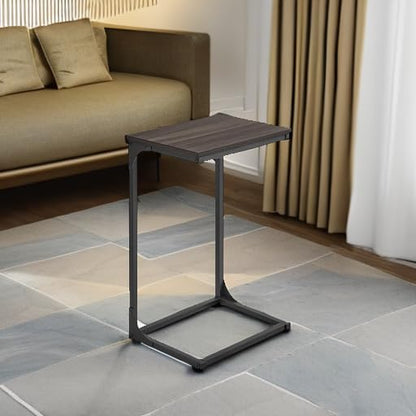 VASAGLE C-Shaped End Table, Side Table for Sofa, Couch Table with Metal Frame, Small TV Tray Table for Living Room, Bedroom, Chestnut Brown and Black ULET353B74 - color: Chestnut Brown + Black