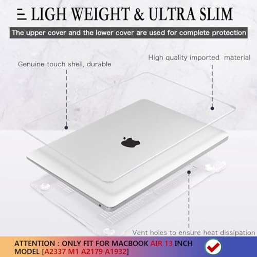 CISSOOK Crystal Clear Case for MacBook Air 13 inch 2021 2020-2018 with Retina Display and Touch ID, Transparent Hard Shell Case with Keyboard Cover for A2337 M1 A2179 A1932 2020 2018-2021 Release - color: Air13inch-Clear Transparent