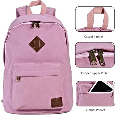Canvas Laptop Backpack, Durable Rucksack, Travel Bag Fits 15.6 Inch Notebook for Women Factory Directly (Pink) - color: Pink