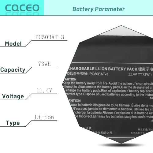 PC50BAT-3 Battery for Schenker Key 15 Comet Lake Key 15 Gaming for CLEVO PC50DN2 PC50S for SYSTEM76 Oryx PRO 6 for THUNDEROBOT 911 P1 for EUROCOM RX315 NH57AF1 3ICP6/64/115 11.4V/6220mAh/73Wh/3-Cell