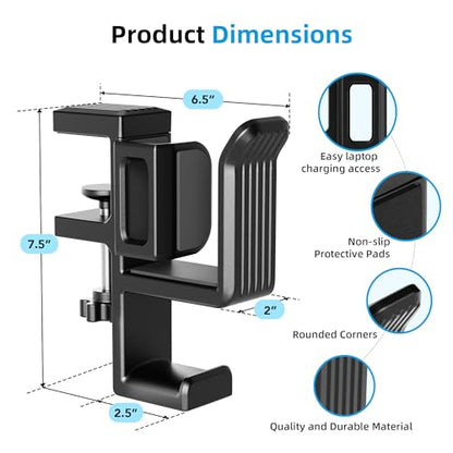 AFOOYO 2 Slot Vertical Laptop Stand, Desk Side Storage Organizer,No Drill Laptop Holder with Headphone Holder Compatible with 10-17” Laptops, Fits Flat Edge Tables 0.3" to 1.7"