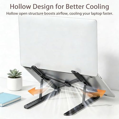 Ergonomic Foldable Computer Stand, 10-Level Height Adjustable Aluminum Laptop Stand, Compatible with 17.3 Inch Laptops, Tablets & Drawing Tablets, for MacBook, HP, Lenovo, Dell (Black) - color: Black