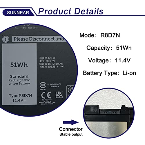 51Wh R8D7N 1V1XF Battery for Dell Latitude 5400 5500 Precision 3540 355 | 3-Cell 11.4V 4255mAh; Battery Replacement for Dell Inspiron 7590/7591/7791 2-in-1; 4GVMP W8GMW 0R8D7N H82T6 0C5GV2 - size: 8.78*5.08*1.1 inches R8D7N