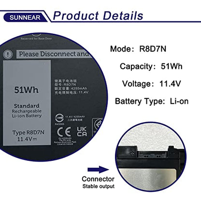 51Wh R8D7N 1V1XF Battery for Dell Latitude 5400 5500 Precision 3540 355 | 3-Cell 11.4V 4255mAh; Battery Replacement for Dell Inspiron 7590/7591/7791 2-in-1; 4GVMP W8GMW 0R8D7N H82T6 0C5GV2 - size: 8.78*5.08*1.1 inches R8D7N