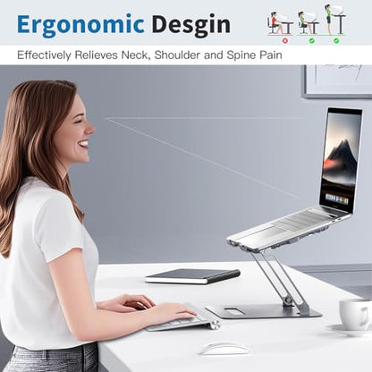 YICOSUN Adjustable Laptop Cooling Stand with 2 Quiet Fans & RGB Lighting, Aluminum Alloy & Foldable Ergonomic Design for MacBook, Lenovo, ASUS, Dell 10-16 Inch, Perfect for Gaming, DJ, Office - Gray - color: Gray