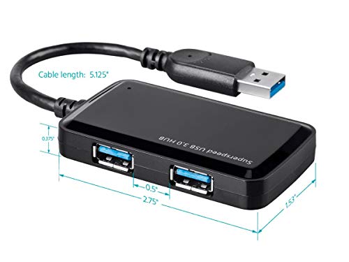Monoprice Mini 4-Port USB 3.0 Travel Hub - Up to 5.0Gbps, Plug-and-Play, Black - style: 4x1