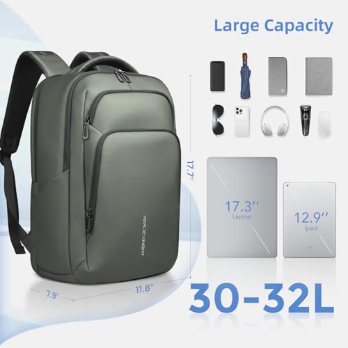 17.3 Inch Laptop Backpack for Men Women, 30L Travel Backpack | Carry-On Flight Approved,Work Computer Backpack with USB A&C Port,Business Laptop Bag,WaterResistant Anti-Theft Daypack - color: Green