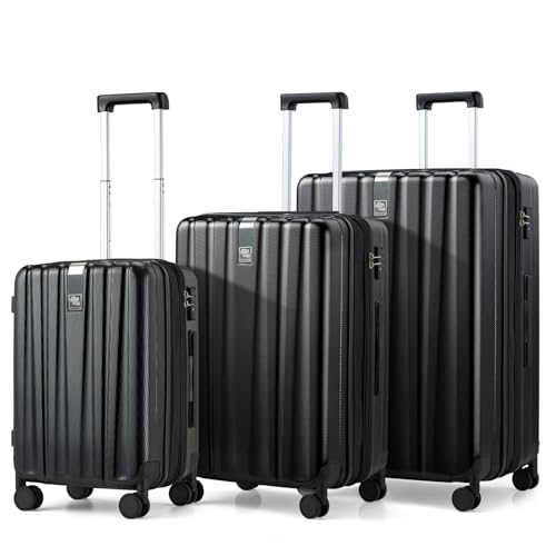 Hanke Expandable Hardshell Luggage Sets 3 piece Carry on Luggage with Wheels Suitcases Lightweight Checked Travel Luggage Rolling Large Suitcase Travel Luggage Bag Woman Men 20/24/29 Inch(Jet Black) - color: Jet Black, size: Expandable 3 Piece Set（20/24/2