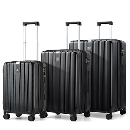 Hanke Expandable Hardshell Luggage Sets 3 piece Carry on Luggage with Wheels Suitcases Lightweight Checked Travel Luggage Rolling Large Suitcase Travel Luggage Bag Woman Men 20/24/29 Inch(Jet Black) - color: Jet Black, size: Expandable 3 Piece Set（20/24/2