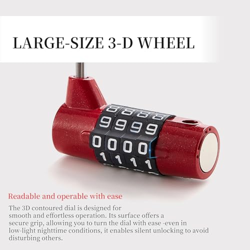 Gym Locker Lock 4 Digit Combination Lock for Locker for School Gym Lock for Sports, Toolbox, Case, Hasp Storage（20） (Shackle Red) - size: 3.5" red