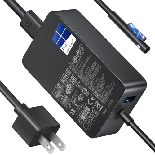 65W Microsoft Surface Pro Laptop Charger for Surface Pro 11,10,9,8,7,7+6,5,4,3,X, Windows Surface Laptop 7,6,5,4,3,2,1,Studio i5, Surface Go 1,2,3,4, Tablet, Surface Book 3,2,1,LED, 10FT