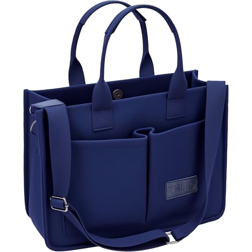 Canvas Tote Bag for Women,Women's Bags Crossbody Bags Work Laptop Tote Bag Large Handbags Purse for Travel Nurse Teacher - color: Navy Blue With Compartments