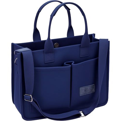 Canvas Tote Bag for Women,Women's Bags Crossbody Bags Work Laptop Tote Bag Large Handbags Purse for Travel Nurse Teacher - color: Navy Blue With Compartments