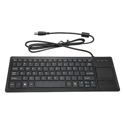Ultra Thin Mini Compact Wired Keyboard with Touchpad and USB Hub, Scrolling, Plug and Play, Keys for Industrial Applications