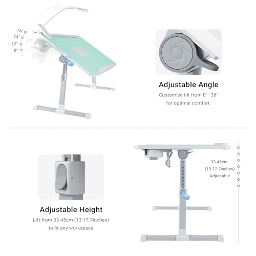 Adjustable Laptop Lap Desk with Cooling Fan USB Light for Adults - color: Green,70x45cm