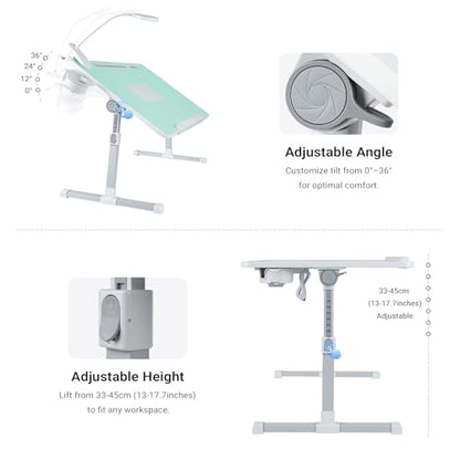 Adjustable Laptop Lap Desk with Cooling Fan USB Light for Adults - color: Green,70x45cm