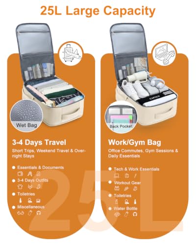 Capolo Travel Laptop Backpack Women Carry On Backpack Weekender Travel Bag | 25L Flight Approved,Waterproof Overnight Bag,College Bookbag,Work,3-4 Day Travel,Fits 17" Laptop (Large,Beige) - color: Beige, size: Large