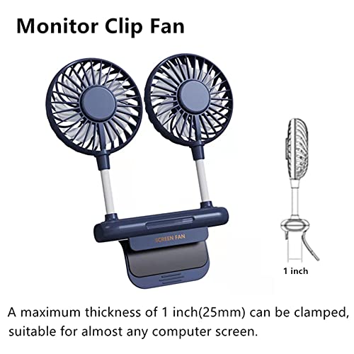 Desktop Fan, Monitor Clip on Fan with 2 Fan Heads, 3 Speeds Office Desk fan USB Powered Cooling Fan with Sturdy Adjustable Clamp, Strong Wind Quiet Personal USB Small Fan for Laptops, Desktop. - color: Blue