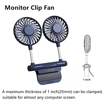 Desktop Fan, Monitor Clip on Fan with 2 Fan Heads, 3 Speeds Office Desk fan USB Powered Cooling Fan with Sturdy Adjustable Clamp, Strong Wind Quiet Personal USB Small Fan for Laptops, Desktop. - color: Blue