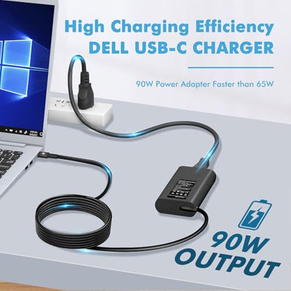 90W USB C Laptop Charger Compatible with Dell XPS 13 15 17, Latitude 5520 5530 5540 5550 5400 5450 5440 5430 5420 5320, Latitude 3420 3450 3520 3550 7320 7420, Precision 3540 5550 - color: BLACK