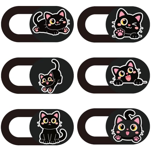 6Pcs 6 Styles Laptop Camera Cover Slide Black Cat Privacy Guard Accessories, Phone Front Camera Blocker 0.04 Inch Ultra Thin for Laptop Desktop Computer Tablet Notebook Mini PC Office Use - color: Black Cat