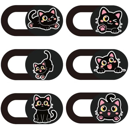 6Pcs 6 Styles Laptop Camera Cover Slide Black Cat Privacy Guard Accessories, Phone Front Camera Blocker 0.04 Inch Ultra Thin for Laptop Desktop Computer Tablet Notebook Mini PC Office Use - color: Black Cat