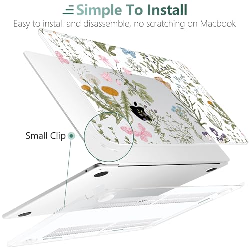 for MacBook Air 13 Inch (13.6 Inch) Case, M5/M4/M3/M2 Chip 2026 2025 2024 2023 2022, Hard Plastic Printed Cover with Screen Protector & Keyboard Cover & Dust Plugs, Wildflower & Butterfly - color: Wildflower & Butterfly
