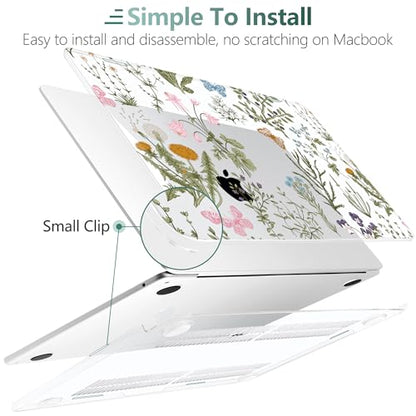 for MacBook Air 13 Inch (13.6 Inch) Case, M5/M4/M3/M2 Chip 2026 2025 2024 2023 2022, Hard Plastic Printed Cover with Screen Protector & Keyboard Cover & Dust Plugs, Wildflower & Butterfly - color: Wildflower & Butterfly