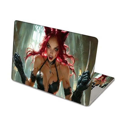 Aesthetic Laptop Skin Sticker, Red Haired Feline Warrior Waterproof Vinyl Laptop Decal, Removable Bubble Free, Reusable Protective Cover for 13 14 15 15.6 Inch - color: Red Haired Feline Warrior