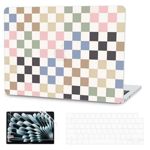G JGOO Compatible with MacBook Air 13 inch Case 2026 2025-2022 M5 A3449 M4 A3240 M3 A3113 M2 A2681, Hard Shell for MacBook Air 13.6 inch Case + Keyboard Cover + Screen Protector, Colorful Checkered - color: Colorful Checkered