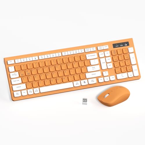Quiet Wireless Keyboard and Mouse Combo for Office and Home (Orange-A) | Silent 2.4G Full Size Cordless Keyboard with Tilt Legs,3-Level DPI Quiet Mouse,for Windows,Mac OS/Desktop/Laptop/PC - color: Orange-A