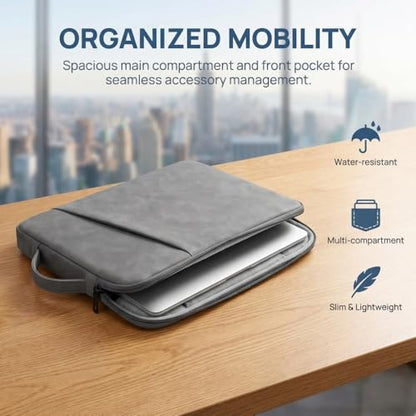 PU Leather Laptop Sleeve 14 inch, Slim Laptop Carrying Case Bag Computer Sleeve Cover Compatible with MacBook Air/Pro, HP, Dell, Lenovo(Gray) - color: Dark Gray, size: 14 inch