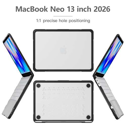 Batianda Ultimate Rugged Case for MacBook Neo 13 Inch 2026, Translucent | Fits Model A3404, Shock-Absorbing TPU Bumper, Carbon Fiber Side Texture, Matte Rugged Shockproof Hybrid Protective Shell - color: Translucent