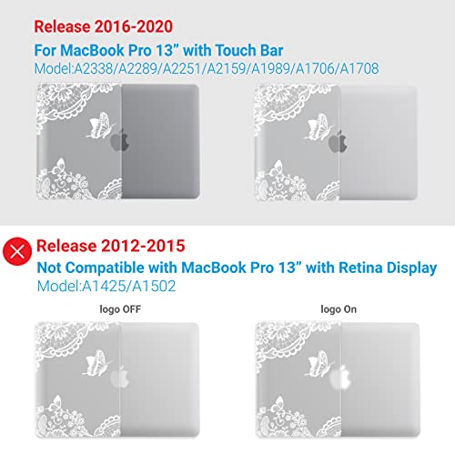 IBENZER Compatible with 2025 2024 M2 MacBook Pro 13 Inch Case 2025-2016 M1 A2338 A2289 A2251 A2159 A1989 A1706 A1708, Hard Shell Case & Keyboard Cover for Mac Pro 13, Lace, T13LACE+1A - color: Lace