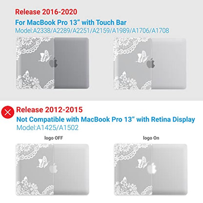 IBENZER Compatible with 2025 2024 M2 MacBook Pro 13 Inch Case 2025-2016 M1 A2338 A2289 A2251 A2159 A1989 A1706 A1708, Hard Shell Case & Keyboard Cover for Mac Pro 13, Lace, T13LACE+1A - color: Lace