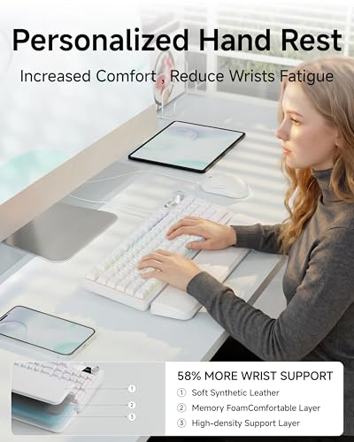 EWEADN Wired Keyboard and Mouse Combo with Detachable Wrist Rest, Quiet Ergonomic Keyboard Mouse Set with Multimedia Knob, RGB Backlit, Double-Shot Keycaps Natural Typing for Laptop, PC - White - color: White