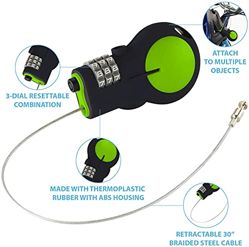 Lewis N. Clark Cable Luggage Lock | TSA Approved | Travel Or Bike Lock | Set Your Own Combination | 30-inch Retractable Steel Cable - color: Green