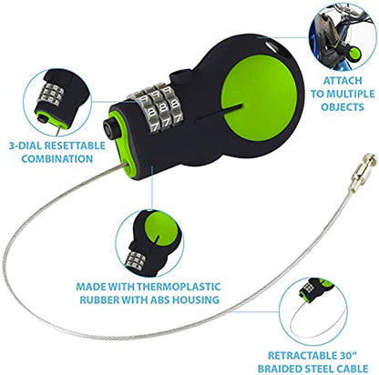 Lewis N. Clark Cable Luggage Lock | TSA Approved | Travel Or Bike Lock | Set Your Own Combination | 30-inch Retractable Steel Cable - color: Green
