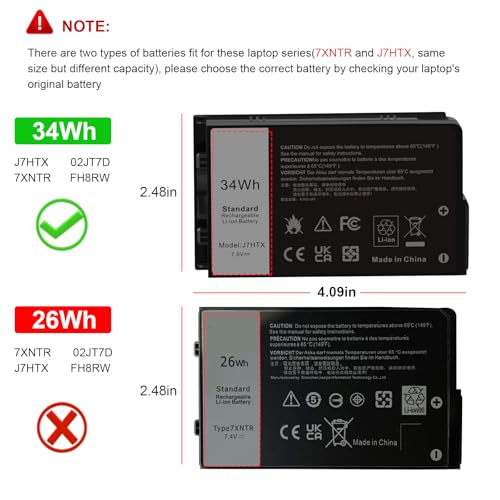 J7HTX 7XNTR Laptop Battery Replacement for Dell Latitude 7202 7212 7220 Rugged Extreme Tablet T03H T03H002 T03H T03H003 Series 02JT7D 2JT7D J82G5 FH8RW 0FH8RW DRPTJ VW5Y4 451-BBOR 451-BCCO 451-BCDH - size: 4.09*2.48*0.59inch