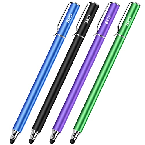 Capacitive Stylus/Styli 2-in-1 Universal Touch Screen Pen for All Touch Screen Tablets/Cell Phones with 20 Extra Replaceable Soft Rubber Tips (4 Pieces, Black/Blue/Purple/Green) - color: Black/Blue/Purple/Green