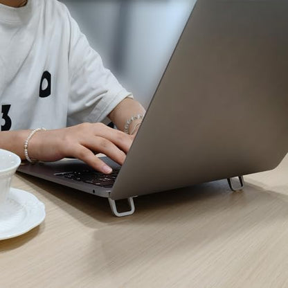2 Pack Mini Laptop Stand - Portable Foldable & Self-Adhesive Ergonomic Riser for Laptops Tablets (Silver) - Space Saving Design