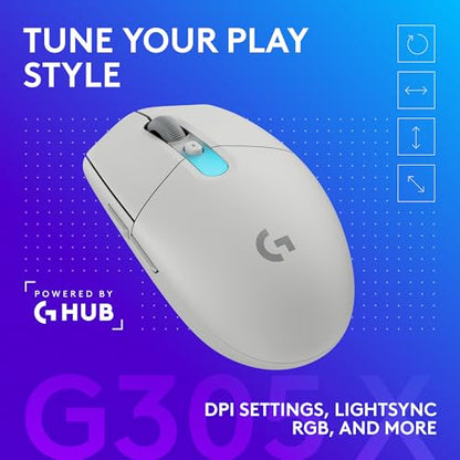 Logitech G305 X SUPERLIGHT Wireless Gaming Mouse, Lightweight 59g, HERO 44K Sensor, RGB lighting, LIGHTSPEED and Bluetooth, 130+ Hr Battery Life, 6 Programmable Buttons, Compatible with PC/Mac - White - color: White, style: Superlight