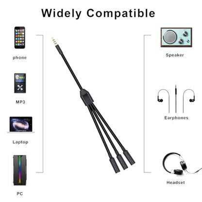 3.5mm Headphone Splitter 1 to 3-Ways 3.5mm (1/8") TRRS 4-Pole Gold Plated Male to 3-Female Stereo Jack Splitter Audio Cable for Headphone and Microphones(50cm/20in)