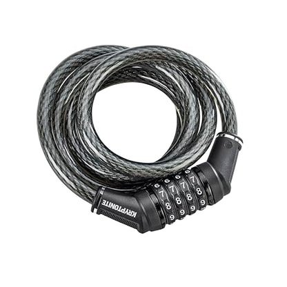Kryptonite Resettable Combination Bike Lock Cable, 6ft. x 12mm Braided Steel Cable Anti-Theft Security Bicycle Lock with Keys for Outdoor Equipment, Bicycles, Scooters, Fence, Gate
