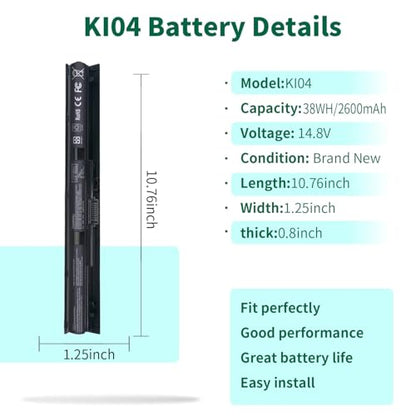 800049-001 KI04 Notebook Battery for HP Pavilion 15-ab 15-an 17-g 15t-ab100 | 17t-g100 17t-s100 cto Series 15-ab143cl 15-ab223cl 15-ab153nr 15-an044nr 14-ab166us 17-ab220nr 17-g133cl 800009-421 TPN-Q158 - size: 10.76*1.25*0.8inch KI04