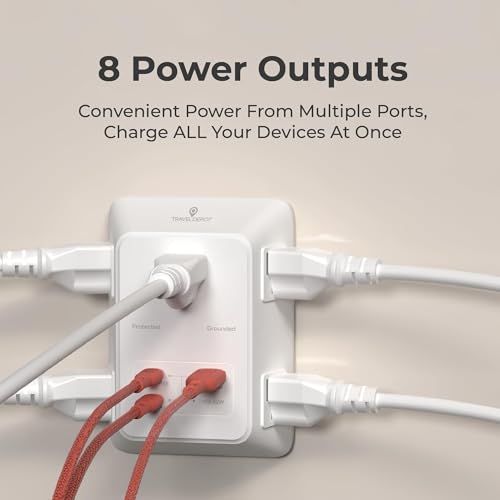 PD USB Wall Charger Surge Protector, 5 Outlet, (White) | Extender 2 USB C & 1 USBA Charging Ports, Fast Charge 3 Sided Power Strip Multi Plug Outlets Wall Adapter for Home Office - color: White