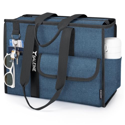 BALEINE Large Utility Tote Bag with Reinforced Bottom, Multi Pockets Foldable Tote Bag for Nurse, Travel, Work - color: Navy, size: Medium