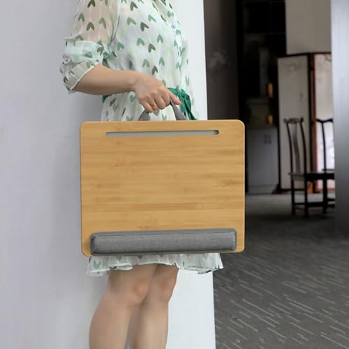 Adjustable Lap Desk for Laptop with Cushion Tablet Phone Holder | Bamboo Laptop Stand with Anti-Slip Strip, Handle Fits up to 15.6 inch or 14 inch with Mouse Space - size: 16.5"x13.4" Height-adjustable